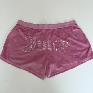 Juicy Couture Pink Rhinestone Sleep shorts Sz M Booty Shorts Velour Soft